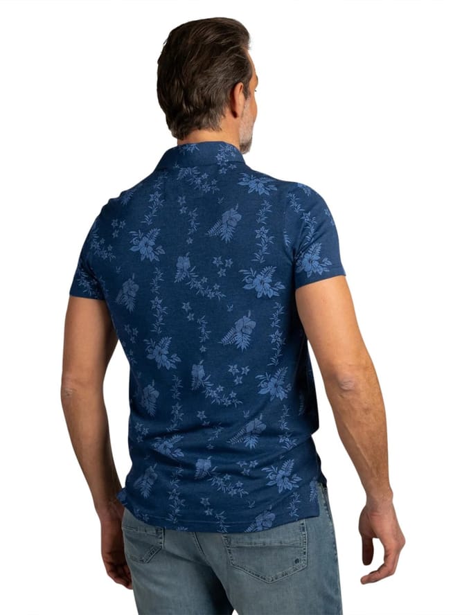 Poloshirt 3-knoops blauw bloemen printje NZA