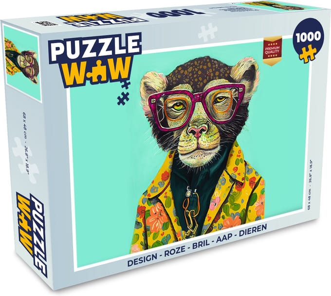 Puzzel Design - Roze - Bril - Aap - Dieren - Legpuzzel - Puzzel 1000 stukjes volwassenen