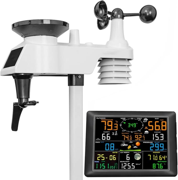 Weerstation Internet - Buiten Sensor - Weersvoorspelling Meten - 7-in-1 Sensor - 100 Meter Bereik - Zwart