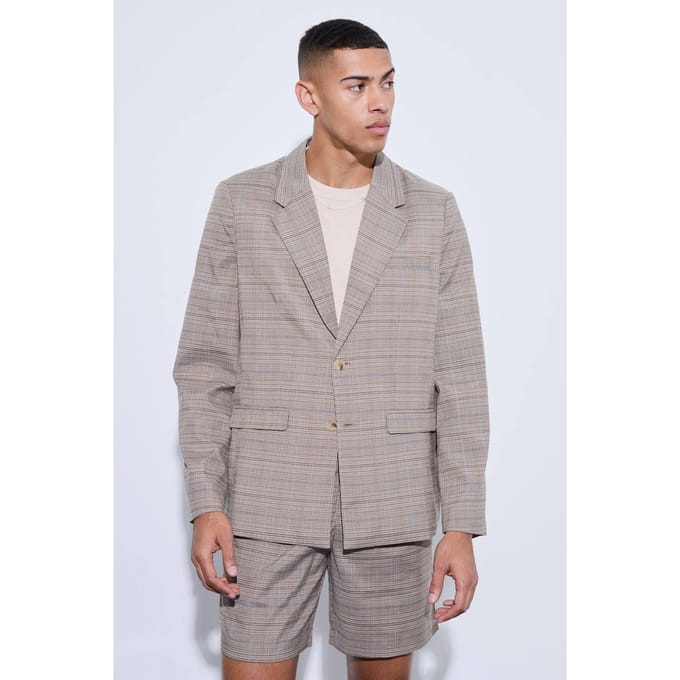 Check Oversized Boxy Blazer | Brown | Size 46