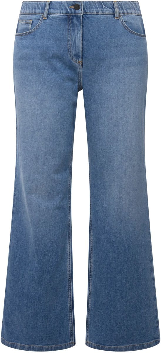 Ulla Popken - Dames - Marlene-jeans Mary wijde pijpen comfortabele tailleband - Blauw denim - Maat 28