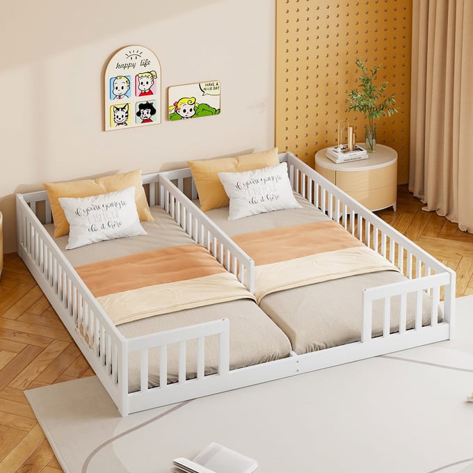 Sweiko kinderbed 90 x 200 cm*2, zonder lattenbodem (geen matras), grenen, wit