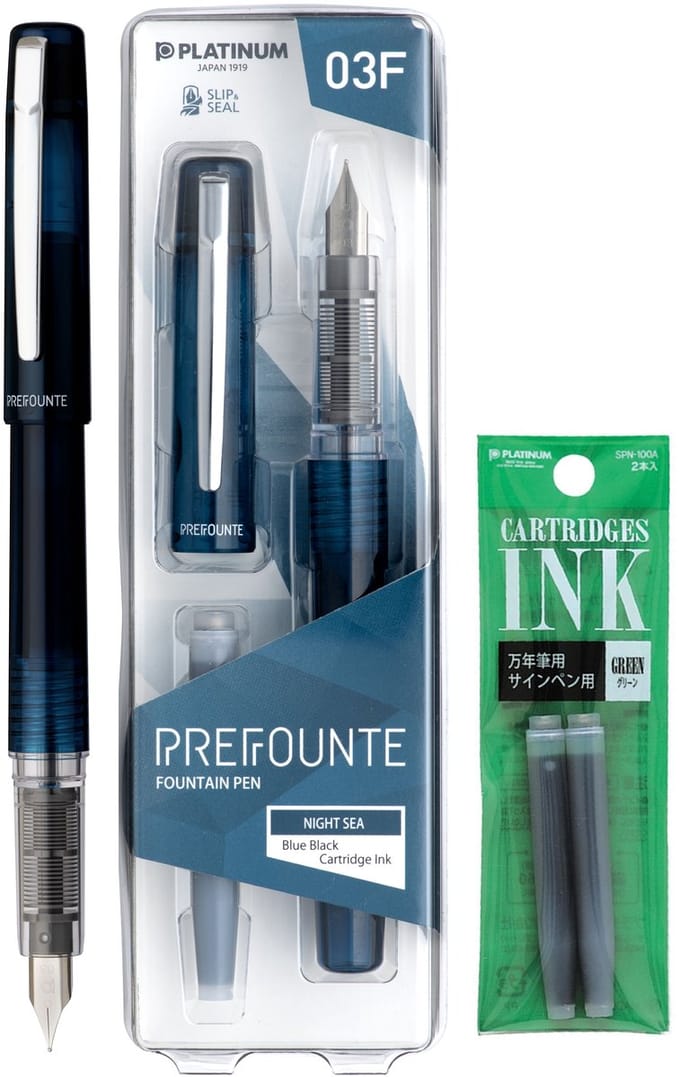 Platinum - Prefounte Vulpen - Medium - Night Sea - Met Groene vullingen