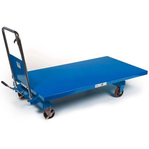 HBM verrijdbare werktafel / heftafel groot 500 kg, blauw
