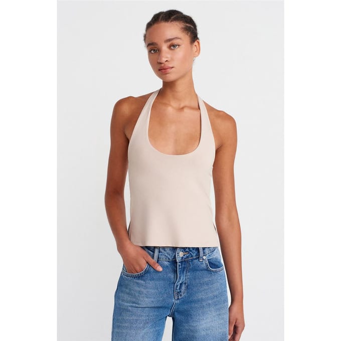 Dames Slim Fit Halterneck Cut-Out Top