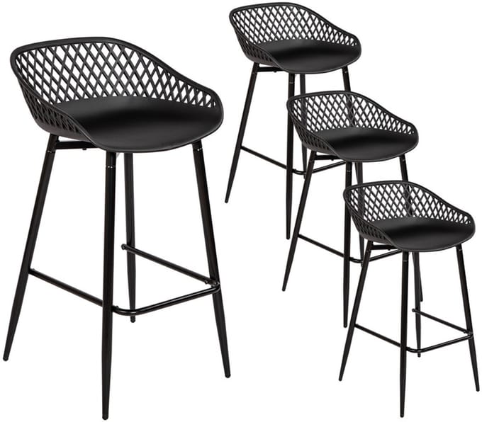 EGGREE Set van 4 barkrukken met rugleuningen - Ergonomisch en in hoogte verstelbaar - Zwart