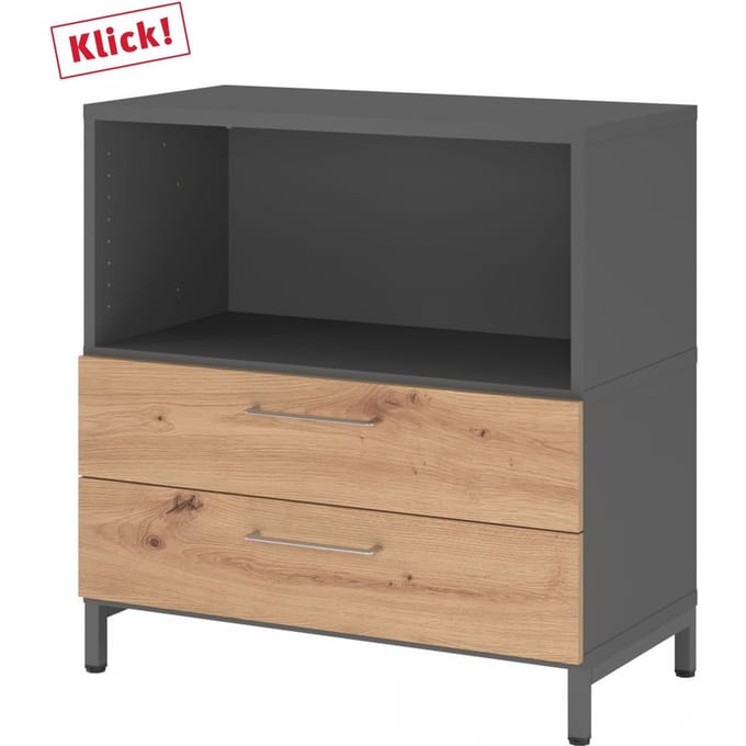 FlexWall | 2 OH | laden + kast | met sokkelframe - Grafiet/Essen-Eik