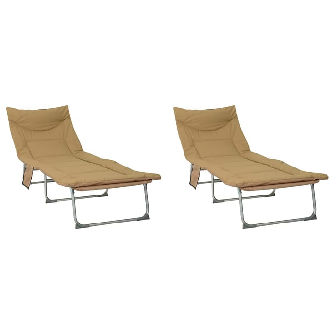 vidaXL - Opvouwbare - zonnebed - met - kussen - 2 - st - Beige