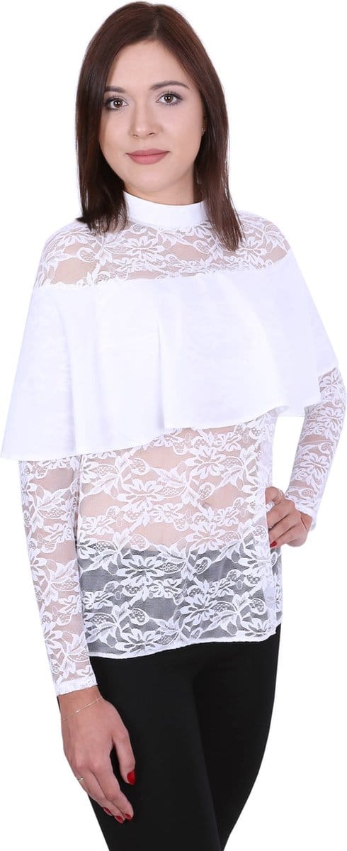 Witte kanten blouse met ruches, John Zack