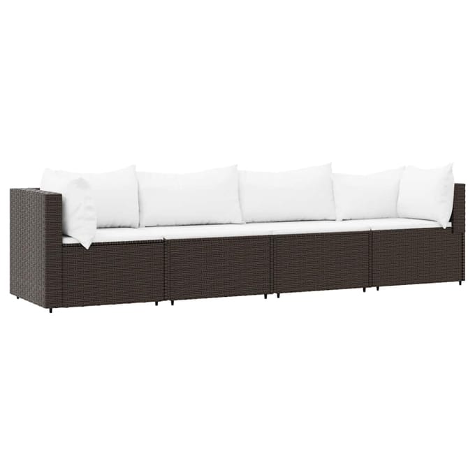 vidaXL - 4-delige - Loungeset - met - kussens - poly - rattan - bruin