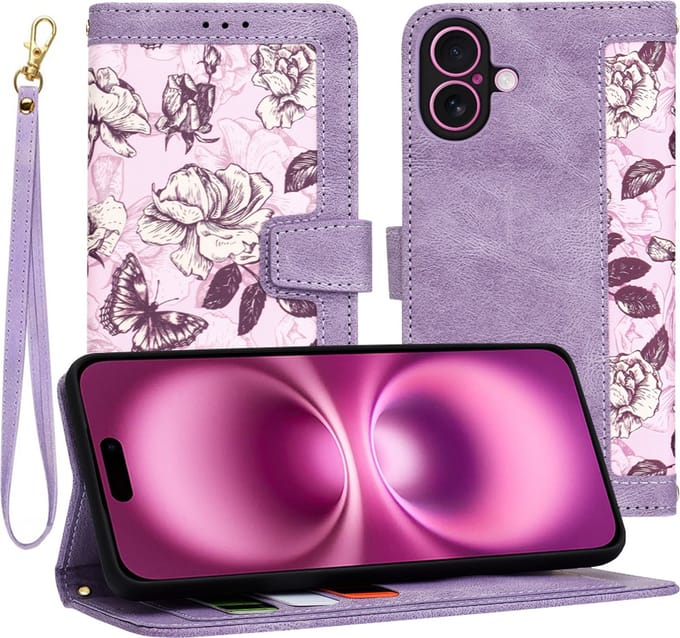 Hoesje geschikt voor Apple iPhone 16 Plus - Techsuit FlipCraft Book Wallet Case met koord - Mysterious Purple
