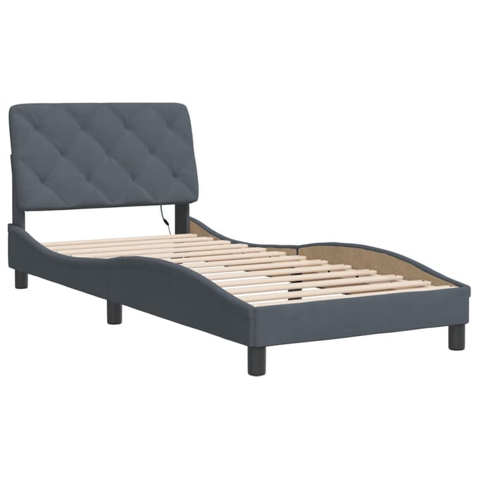 vidaXL - Bedframe - met - LED - zonder - matras - fluweel - donkergrijs - 90x190 - cm