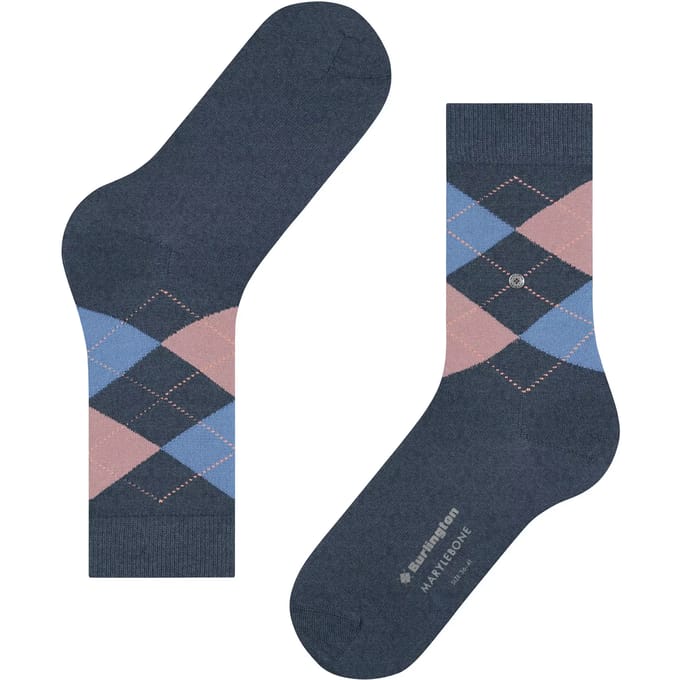 Burlington Marylebone gedessineerd wol sokken dames blauw - maat 36-41