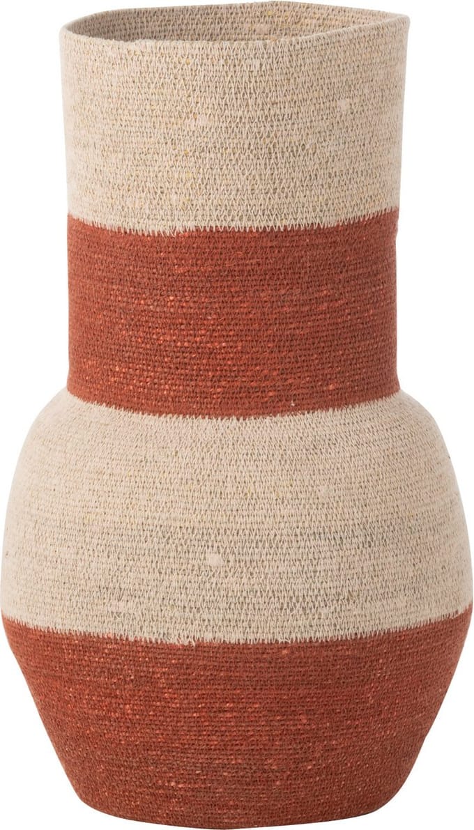 J-Line vaas Strepen - zeegras - naturel/terracotta - 52 cm hoog