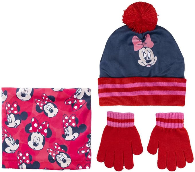 Disney Minnie Mouse 3-delig winterset - muts/handschoenen/nek warmer - rood - voor kinderen