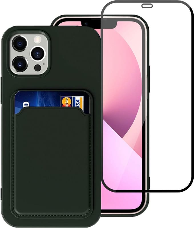 Geschikt voor iPhone 13 Pro Max Hoesje - Case Groen + Screenprotector - Pasjeshouder - shockproof - Glas - Volledig Dekkend Beschermglas