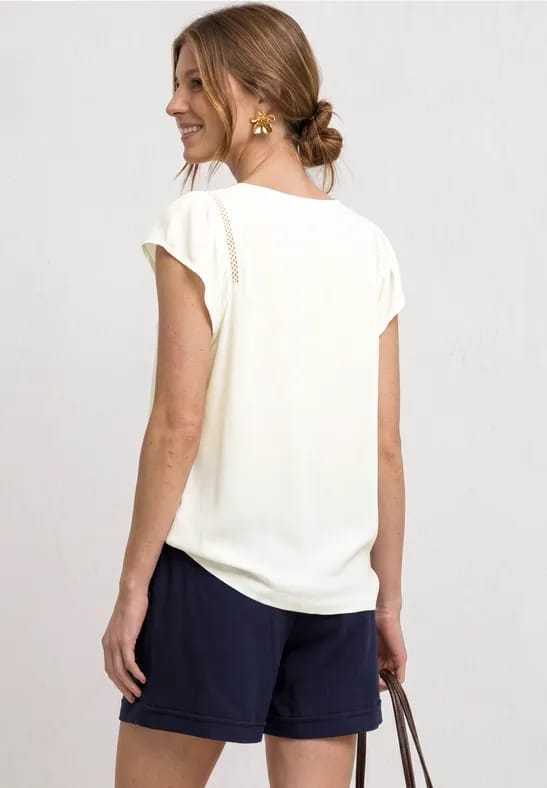 Shirt met overhangende schouders en V-hals