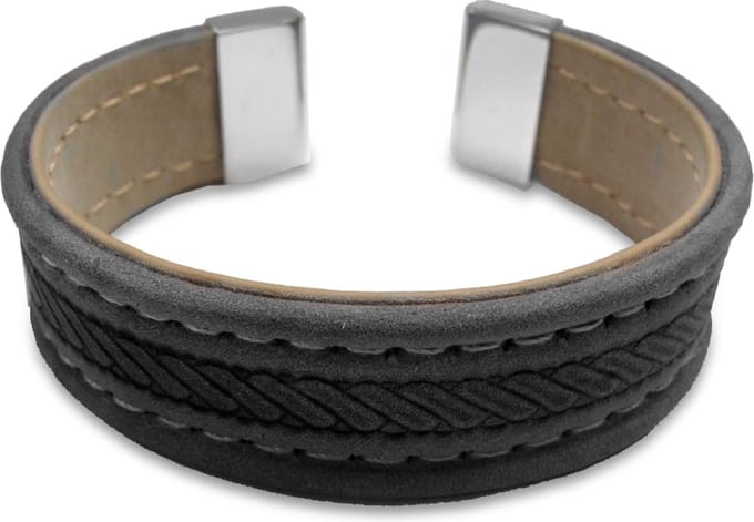 CO88 Collection Elemental 8CB-19001 Stalen Open Armband - Lederen Touw Patroon - One-size - Donker Bruin
