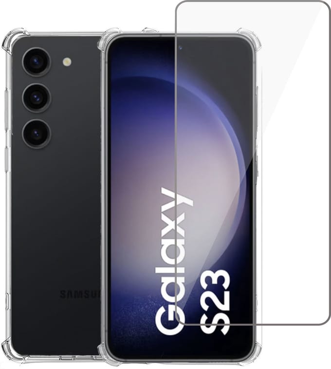 Hoesje geschikt voor Samsung S23 Plus + Screenprotector – Gehard Glas Cover +Shock Proof Case – Transparant