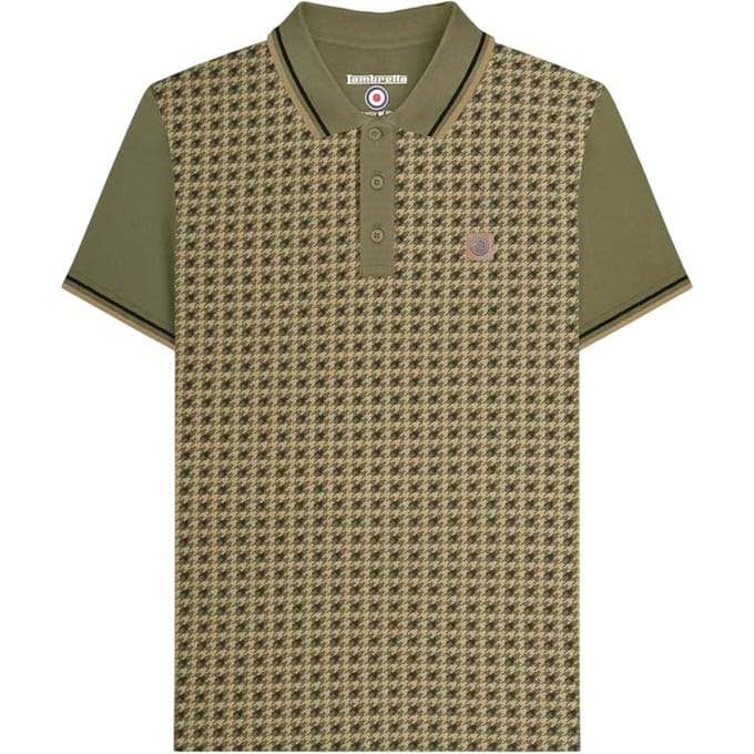Lambretta Heren Houndstooth Polo Shirt (Khaki Groen)