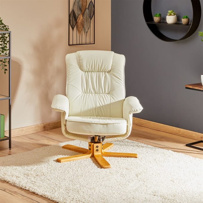 Relaxfauteuil CHARLY met voetenbankje en kunstleer in wit