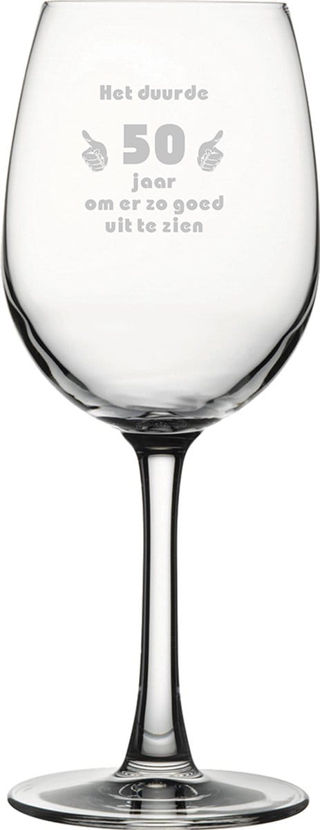 Gegraveerde witte wijnglas 36cl Het duurde 50 jaar om er zo goed uit te zien