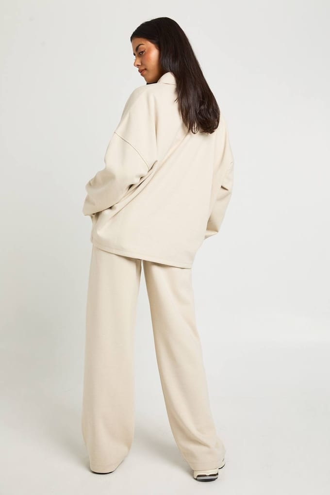 boohoo Dames Interlock Rechte Pijp Jogger | Cream | Maat: XS
