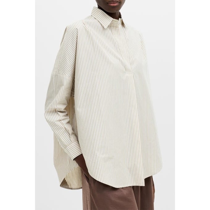 French Connection Stripe Poplin L/s Popover Incense/white Taglia: 12 | Maglie a manica lunga Outlet | Donna | Marrone
