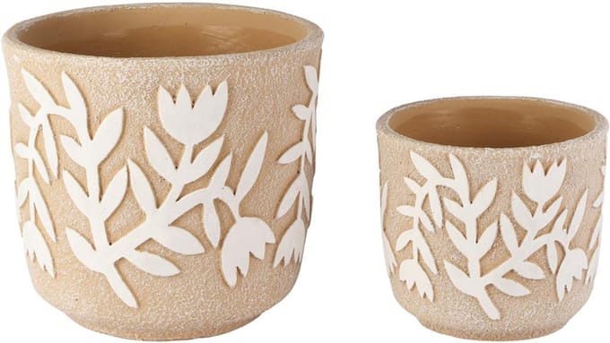 Dekoratief | Set 2 bloempotten 'White Tulip', cement, 18x18x16cm | A260463