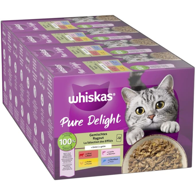 Megapak Whiskas Pure Delight Portiezakjes 144 x 85 g - Gemengde ragout in gelei