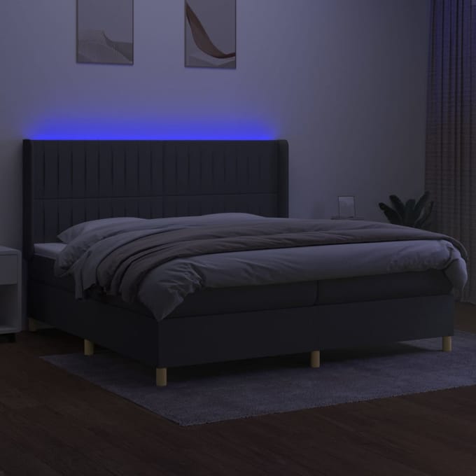 vidaXL - Boxspring - met - matras - en - LED - stof - donkergrijs - 200x200 - cm