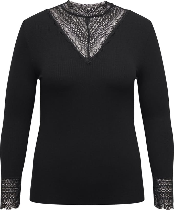 ONLY CARMAKOMA - CARTILDE RIB LACE L/S TOP JRS NOOS - Dames - Tops