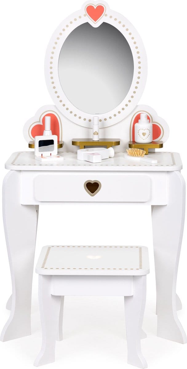 Kaptafel kind - met spiegel en kruk - 50x33x92,5 cm - wit