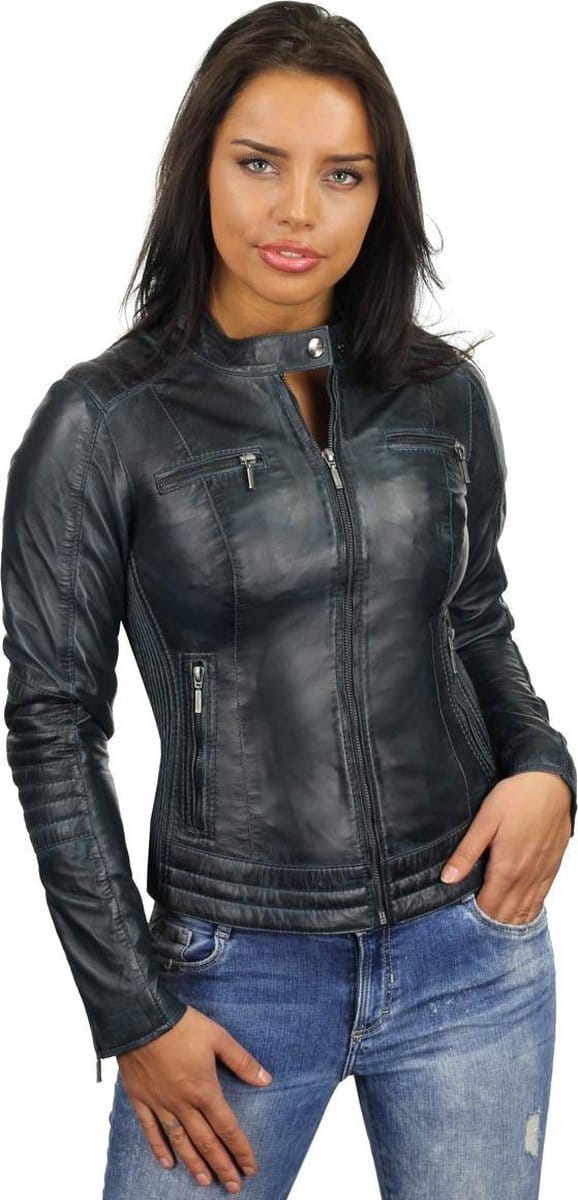 Versano Mesa Leren Dames Bikerjack Dames Jas S - Blauw