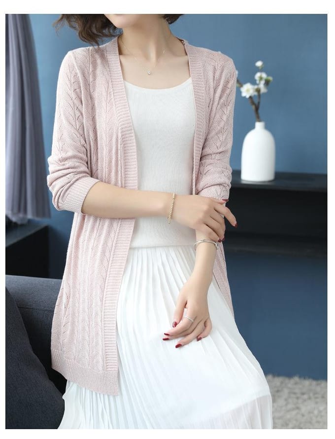 Cardigan tricoté pour femme, manteau fin mi-long, à l'extérieur, printemps et automne S beige