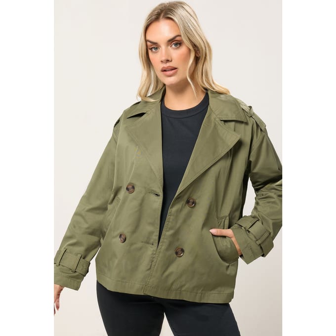 Yours Korte Trenchcoat In Saliegroen Size 44