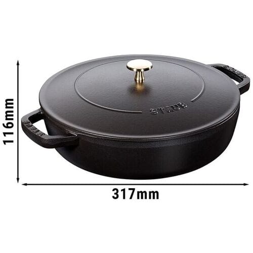 STAUB BRAISERS - Sauteerpan met Chistera Drop Structure - 240mm - Gietijzer - Zwart