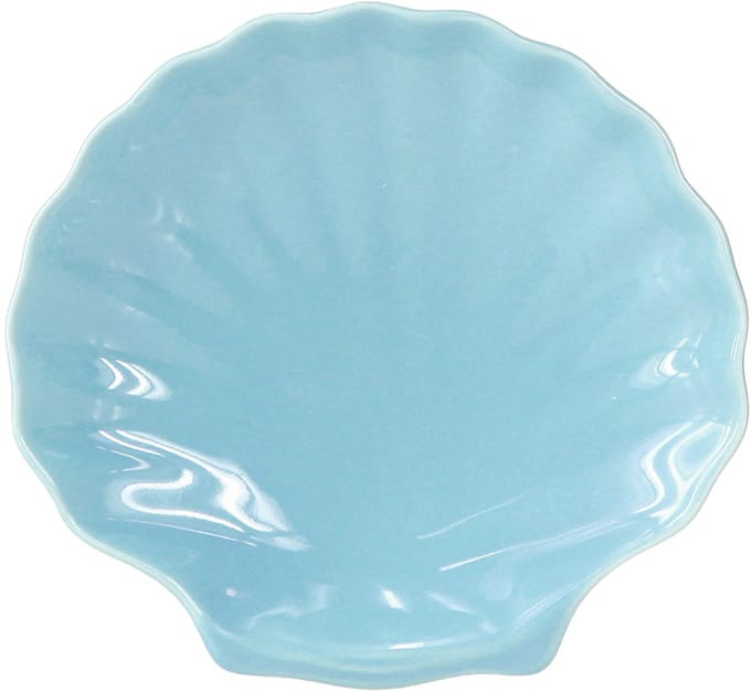 Schelp bord maritiem kom keramiek blauw wit 14cm 3st