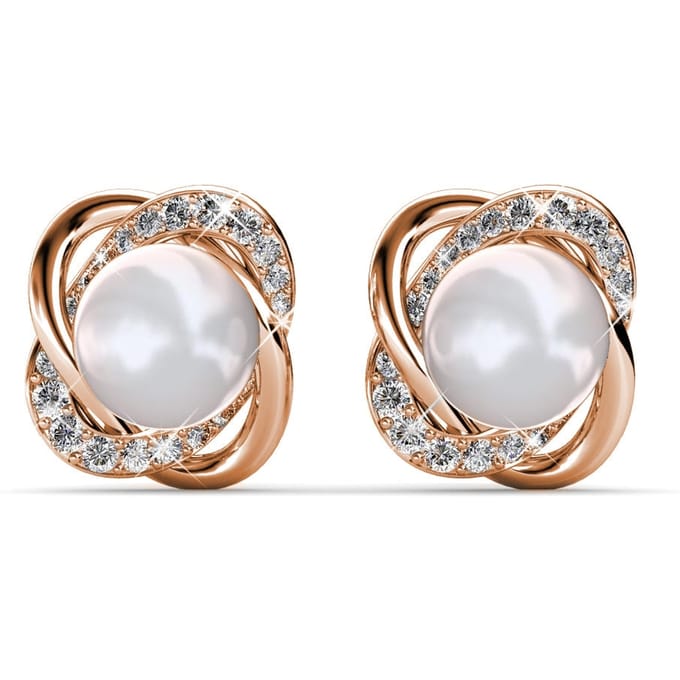 Simply Pearl oorbellen - Roségoud en kristal