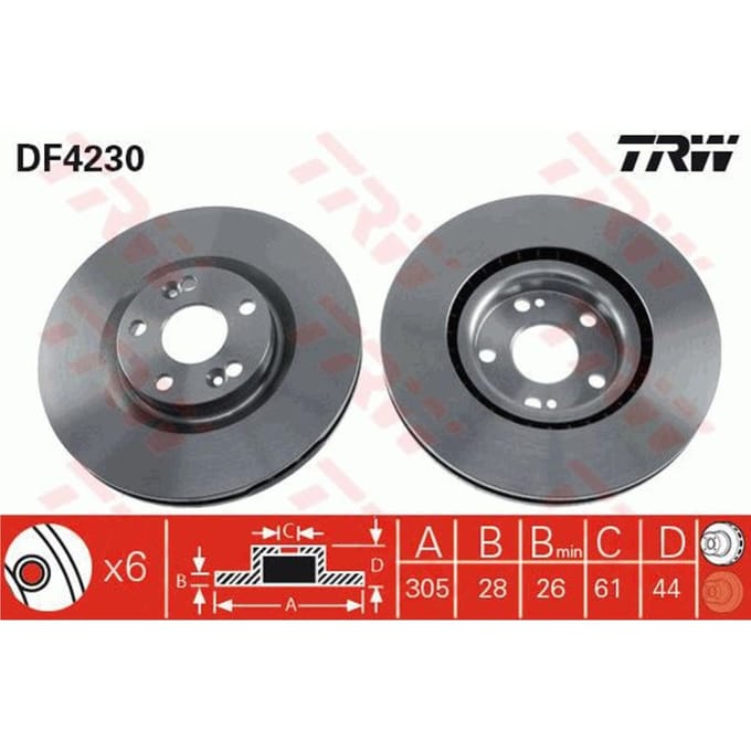 Remschijf TRW DF4230 voorkant, geventileerd, 1 Stuk