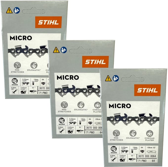 Stihl 3x 1/4" Picco Micro 3 (PM3) zaagketting 30 cm 1/4" P 1,1 mm 64 TG 3 stuks ( 3x 36700000064 )