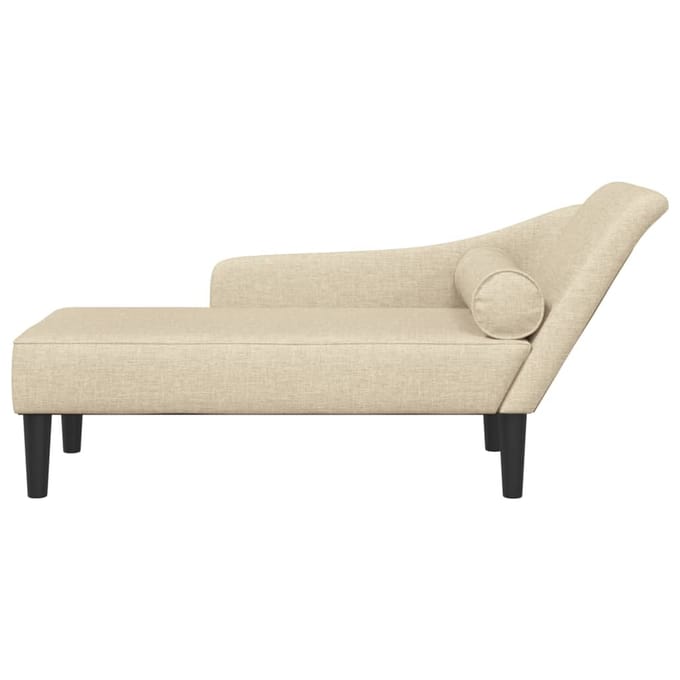 vidaXL - Chaise - longue - met - kussens - stof - crèmekleurig
