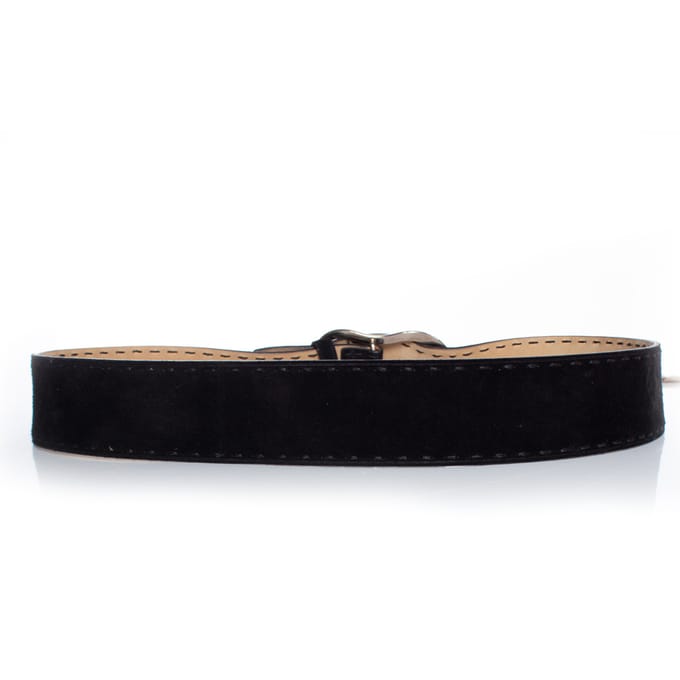 Prada, zwarte suède riem met zilveren gesp.