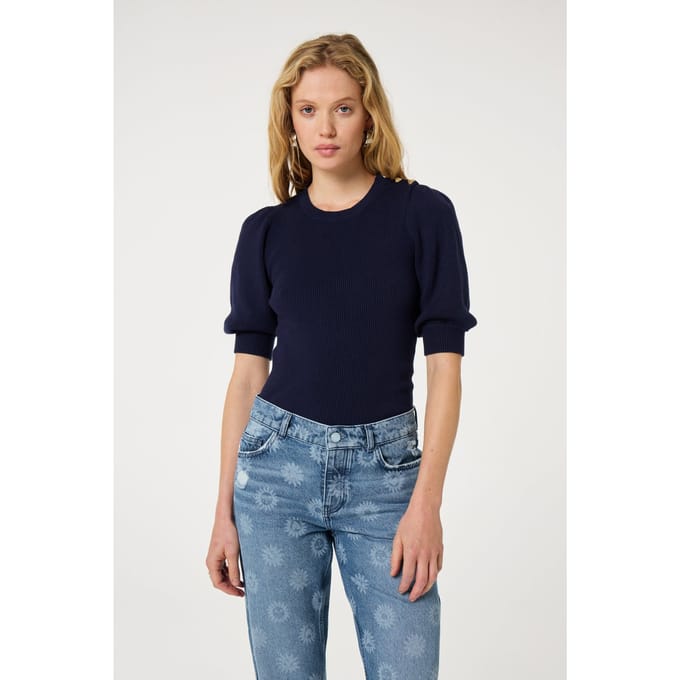 Fabienne Chapot Lillian Short Sleeve Pullover After Midnight Blue Maat: M | Sweaters Outlet | Dames | Blauw
