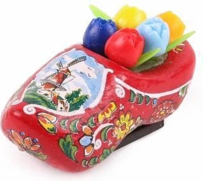 Souvenir - Magneet Klomp - Met Tulpen - Holland Rood - 5 Cm - Een Stuk