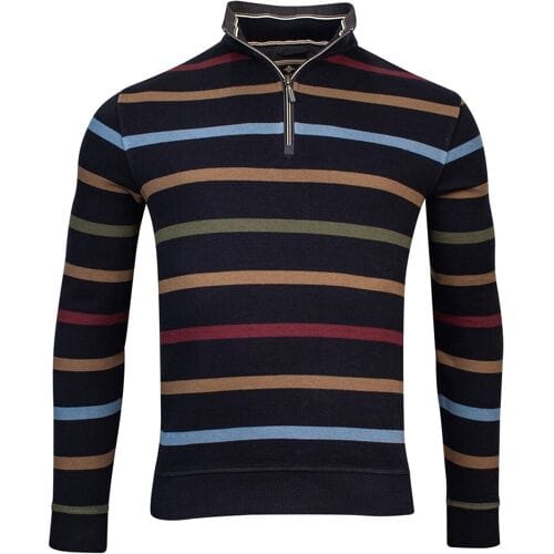 Baileys Trui Sweat Halfzip French Rib Multicolor Yarn Dyed Stripe Navy-Multi / male