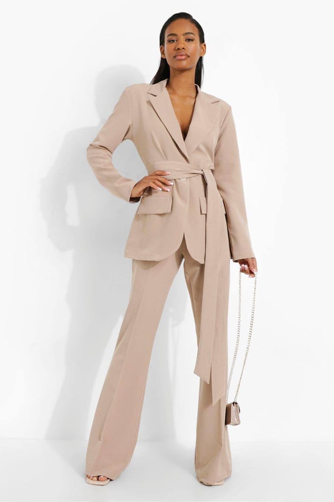 boohoo Dames Obi Tie Taille Op Maat Gemaakte Blazer | Camel | Maat: 42