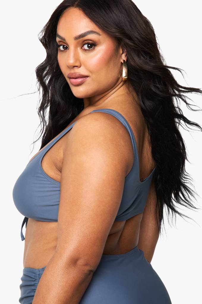 boohoo Dames Plus Gepolsterde Vetersluiting Bikini Top | Slate Grey | Maat: 26