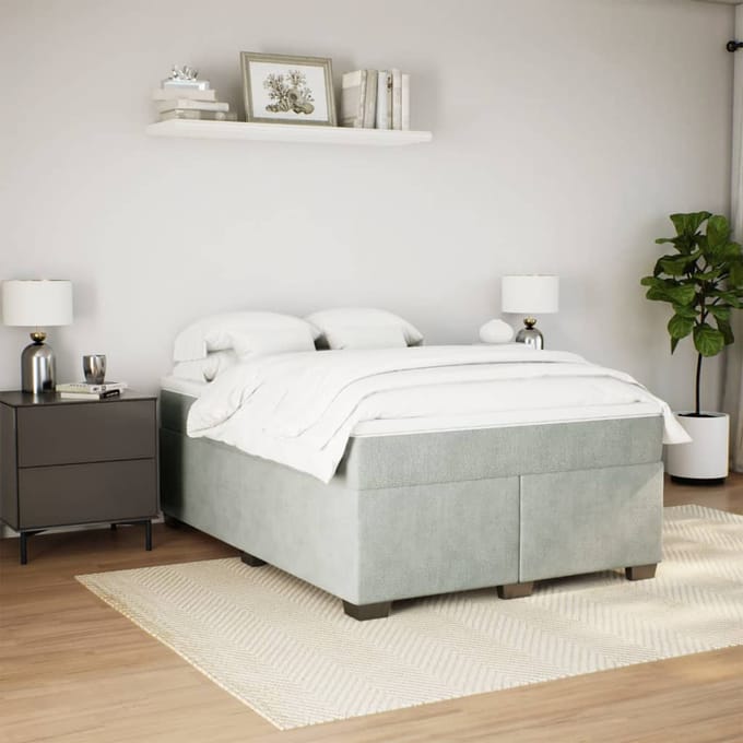 vidaXL - Boxspring - met - matras - fluweel - lichtgrijs - 160x200 - cm