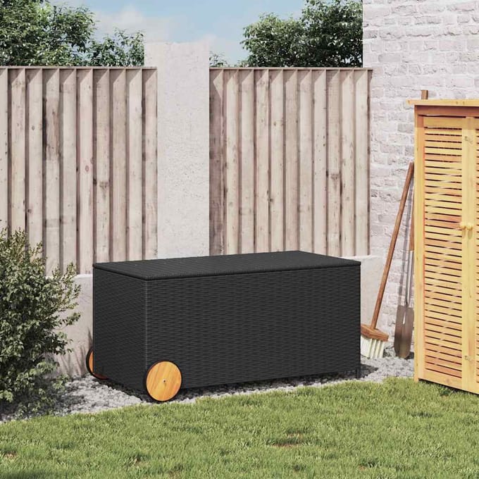 vidaXL - Tuinbox - met - wielen - 190 - L - poly - rattan - zwart